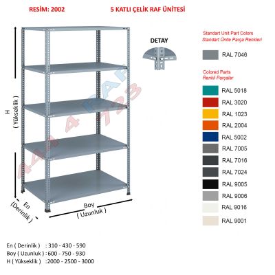 5 Katlı Çelik Raf Ünitesi · Seri C