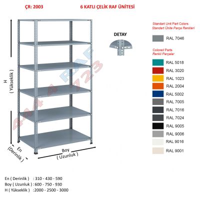 6 Katlı Çelik Raf Ünitesi · Seri B