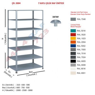 7 Katlı Çelik Raf Ünitesi · Seri B