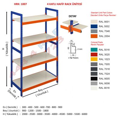 4 Katlı Hafif Rack Raf · 30×60 L tipi içten basma