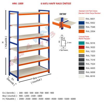 6 Katlı Hafif Rack Raf · 30×60 L tipi içten basma