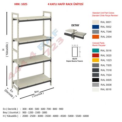 4 Katlı Hafif Rack Raf · 30×70 Dıştan basma