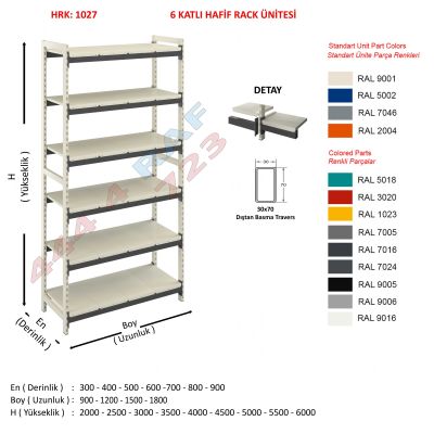 6 Katlı Hafif Rack Raf · 30×70 Dıştan basma