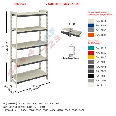 5 Katlı Hafif Rack Raf · 40×60 Dıştan basma