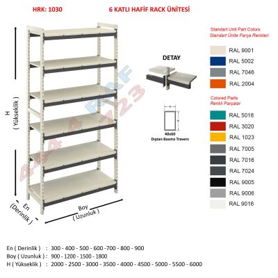 6 Katlı Hafif Rack Raf · 40×60 Dıştan basma