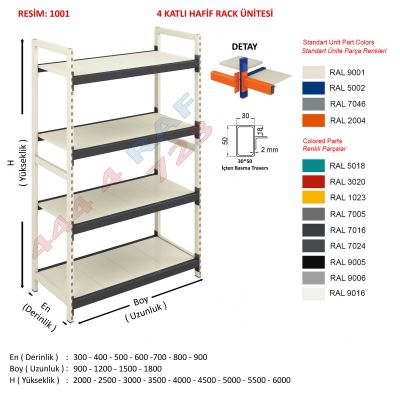 4 Katlı Hafif Rack Depo Rafı · Model 01