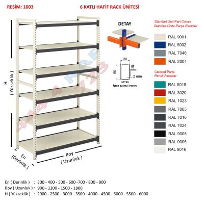6 Katlı Hafif Rack Depo Rafı · Model 03