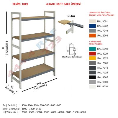 4 Katlı Hafif Rack Depo Rafı · Model 20