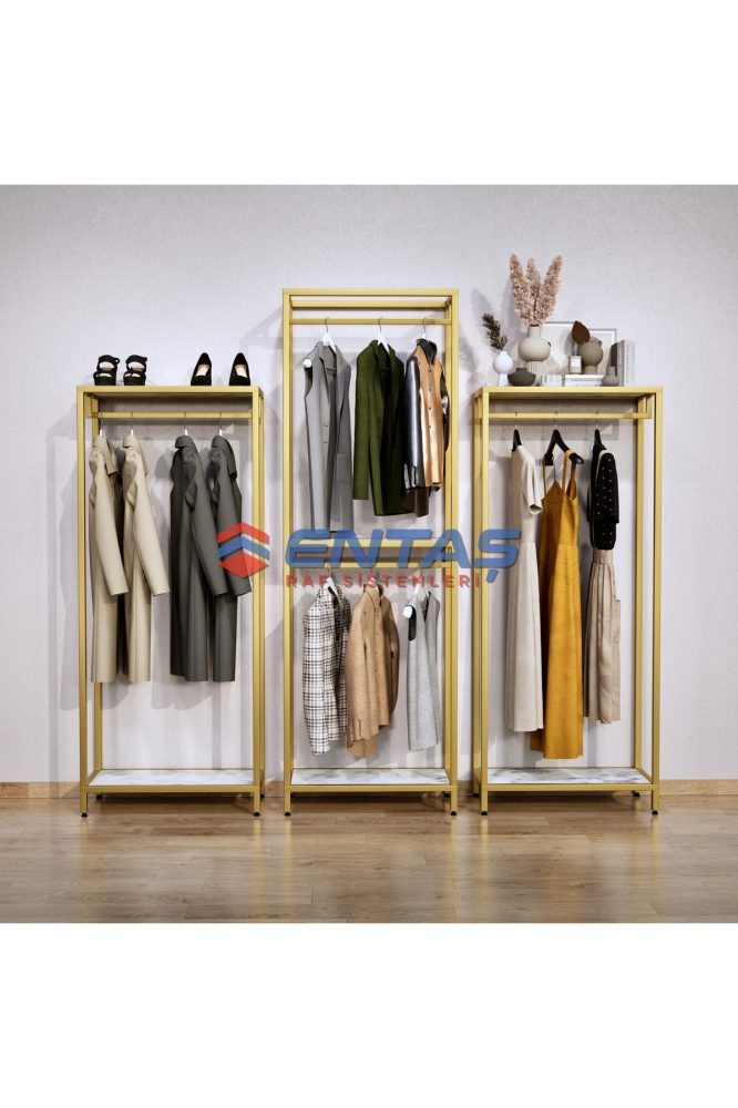 Mağaza Askılık Raf Sistemi 360×220 cm Gold
