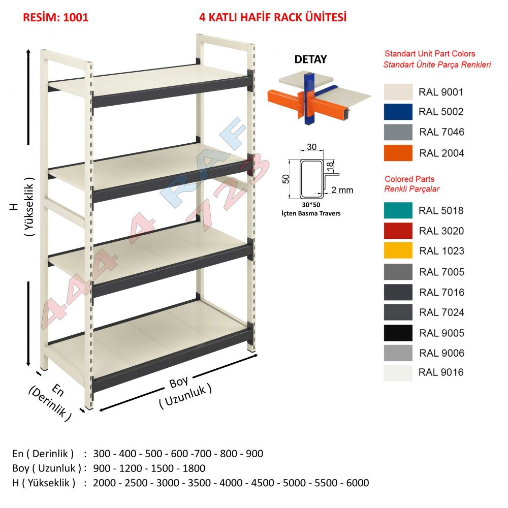 4 Katlı Hafif Rack Depo Rafı · Model 01