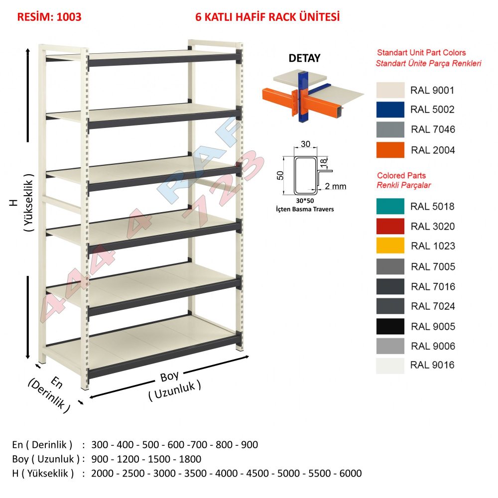 6 Katlı Hafif Rack Depo Rafı · Model 03