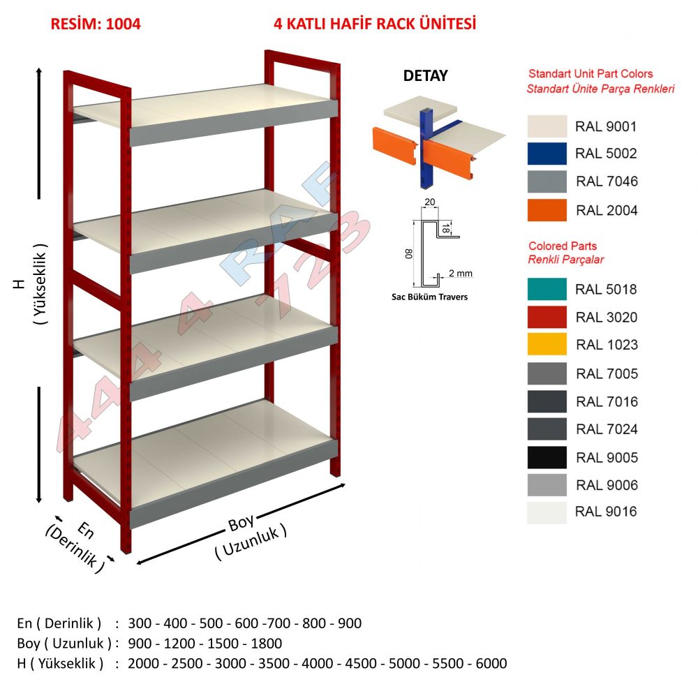 4 Katlı Hafif Rack Depo Rafı · Model 04