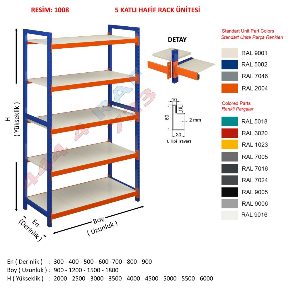 5 Katlı Hafif Rack Depo Rafı · Model 08